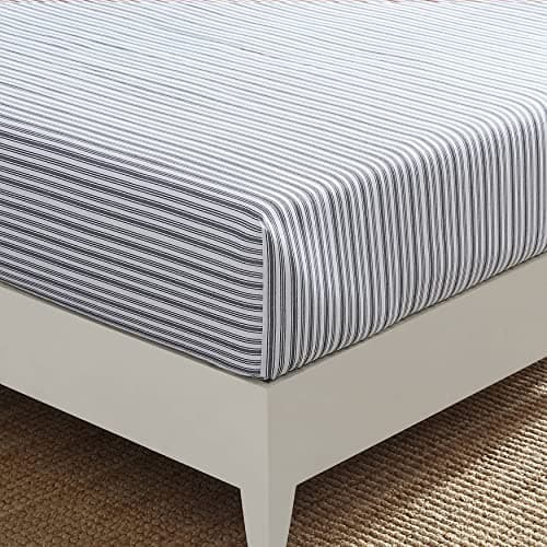 Image of Nautica - King Fitted Sheet, Cotton Percale Bedding, Casual Home Decor (Coleridge Stripe Charcoal, King)