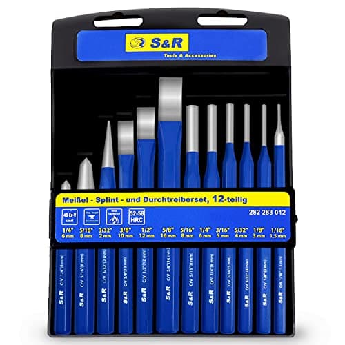 Image of S&R 12-Piece Chisel, Pin Punch & Center Punch Set – Hardened Chrome Vanadium Steel | Durable & Compact Storage Case