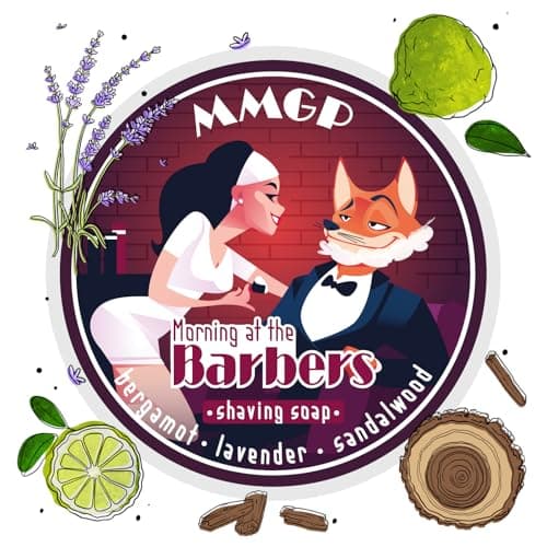 Image of "MORNING AT THE BARBERS" (MMGP) VEGAN ARTISAN SHAVING SOAP - Made in UK - Bergamot, Sandalwood & Lavender - 7 Natural Butters - ALL NATURAL INGREDIENTS - 100g