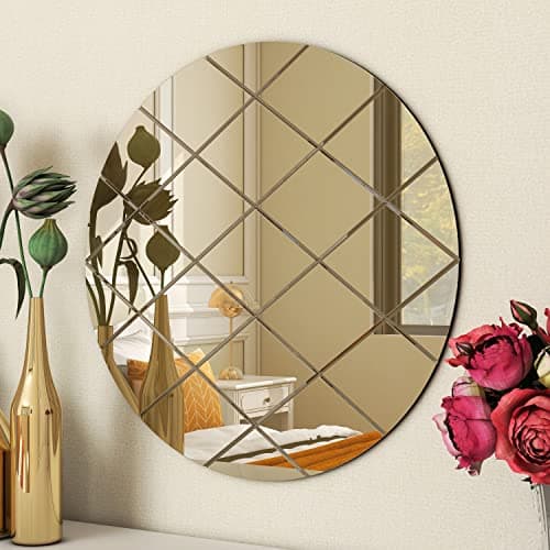 Image of Home Supplies Interiors Art Deco Round Wall Mirror Glass 50CM Bronze Design for Bedroom Modern Wall-Mounted Mirrors for Hallway, Entryways and Lounge