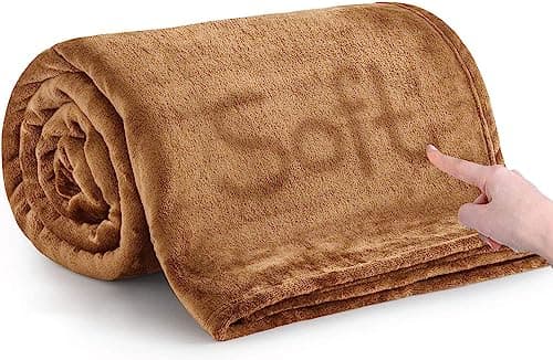 Image of MOONLIGHT20015 Fleece Throw Blanket for Sofa - Soft Cosy Fluffy Blankets for Bed, 400 GSM Silk Touch Warm Single Throws for Audlts, Camel, 130x150 cm