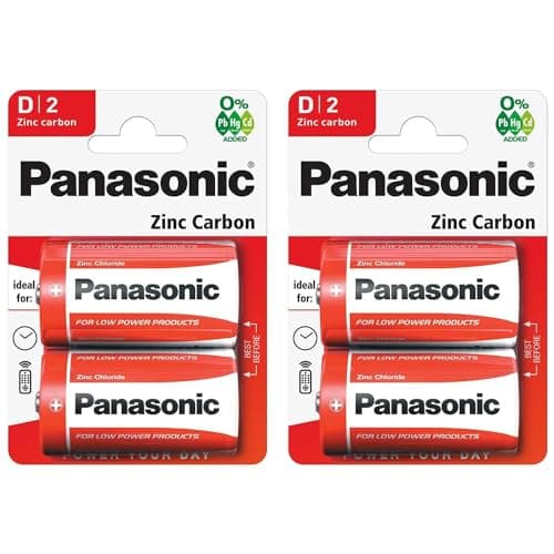 Image of PANASONIC Pack of 2 Blister Packs of 2 Red Zinc-Carbon D Batteries R20-1.5 V