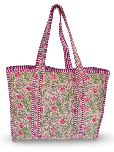 Image of LKGSM RUGS Cotton Tiger Block Print Tote Bag, Indian Handmade Shopping Shoulder Bag, Unisex Market Daily Use, Dn13, Standard