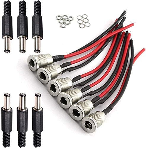 Image of RUNCCI-YUN 5.5 x 2.1 MM 10A DC Power Jack Socket with Mount Connector Adapter, Female Panel Mount Socket with Cable & Barrel Jack Plug