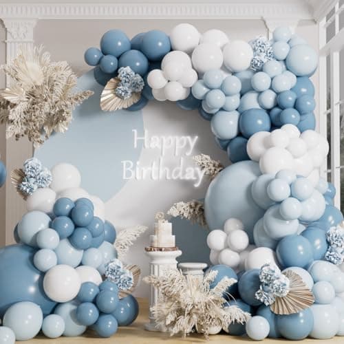 Image of AULE Blue Balloons Arch Kit: 155 PCS Party Pastel Blue Balloon Garland Different Sizes Helium Latex Ballon Ribbons for Anniversary Wedding Birthday Party Decorations