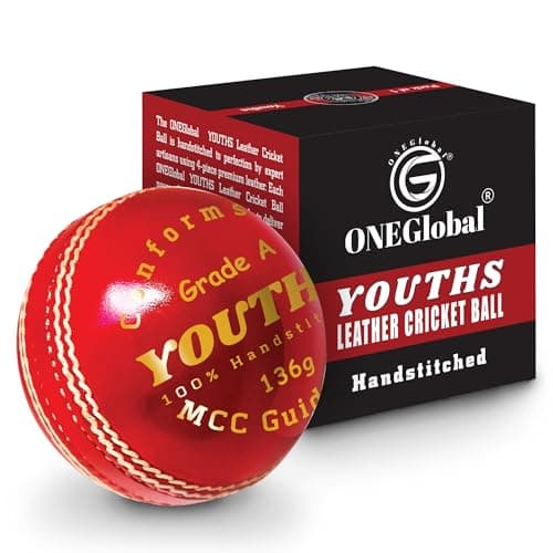 Image of ONEGlobal Supreme Genuine Leather Cricket Ball | 4-Piece Handstitched Cricket Balls | Match Quality Hard Cricket Balls (Youths 4.75oz, 1-Red)
