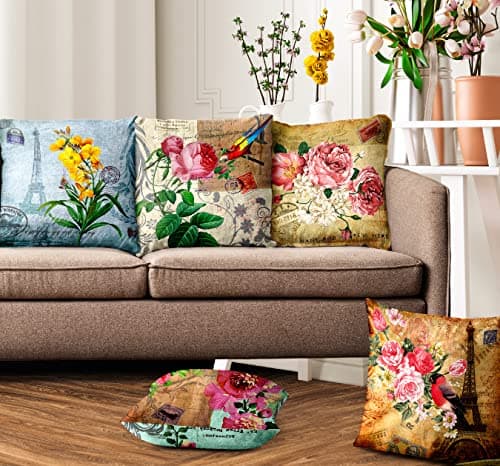 Image of Ultimate Trends Premium Polyester Digital Modern Printed 200 TC Cushion Cover For Living Room Couch Bed Single Sofa Set Of 5 (12 X 12 Inches, Floral Art), Multicolor