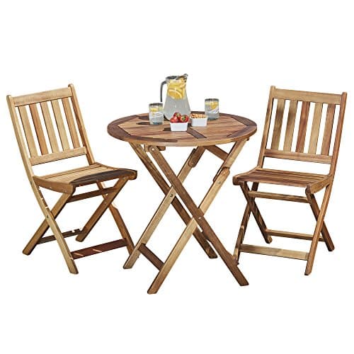 Image of Garden life Wooden Bistro Furniture Set Outdoor Folding Patio Table with 2 Chairs Easy Storage