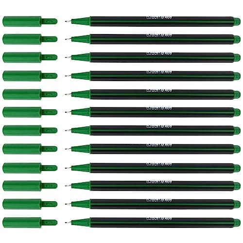Image of D.RECT D408 Fineliner Pens, Suitable for Everyday Use, Writing and School Supplies, Fine Line Width Approx. 0.4 mm, for School, Office and Home, Pack of 12, Green