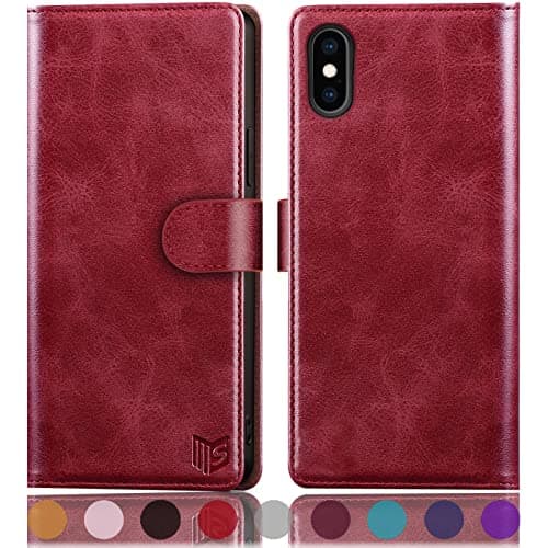 Image of SUANPOT for iPhone X/XS 5.8" case with [Credit Card Holder][RFID Blocking],PU Leather Flip Book Protective Cover Women Men for Apple X/XS Phone case Red