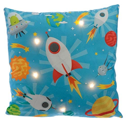 Image of Puckator LED Space Cadet Cushion, Blue Space Theme Childs Bedroom Décor 37x37x9cm Polyester Cover and Insert