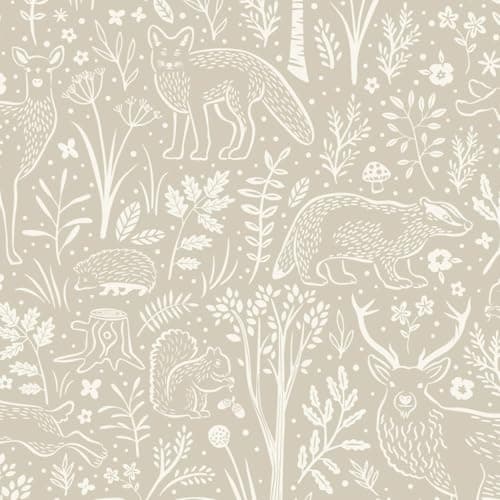 Image of Grandeco Native Woodland Animals Nursery Textured Wallpaper, Beige