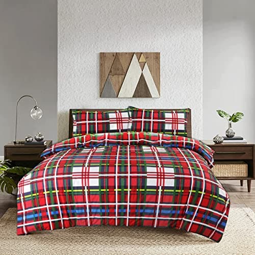 Image of NIYS Luxury Bedding Single Bed Duvet Cover Set - Soft Breathable Polycotton Duvet Cover with matching pillow case - Bedding Quilt Cover Set (White/Red/Black Check)