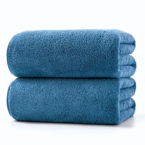 Image of Lumimi Towels 2 Piece Very Soft Microfiber Bath Towel Set Super Absorbent Light Quick Dry and Durable, 55" L x 27" W, 2 Pack Blue