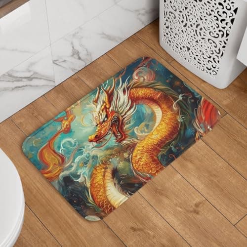 Image of Mexpekil Dragon Golden Cloud Door Mat 40 x 60cm Non Slip Doormat Washable Welcome Mat Rug Absorbent Kitchen Mats Floor Mats Home Decor for Indoor Outdoor