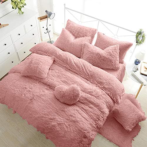 Image of Teddy Fleece Duvet Cover with Pillow Case Thermal Warm Soft Cozy Bedding Bed Set (Blush Pink, Single Duvet Cover Inc P/Case)
