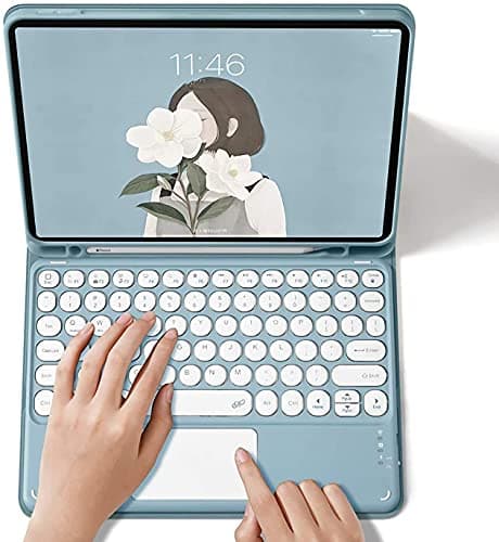 Image of Keyboard Case for iPad 2018 (6th Gen) - iPad 2017 (5th Gen) - iPad Pro 9.7 - iPad Air 2&1-Touchpad Detachable Keyboard with Pencil Holder -Slim Leather Folio Smart Cover, Sky Blue