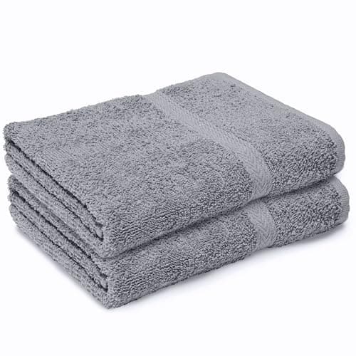 Image of Makooz Large Bath Towels Set - 2 Pc Pack - Premium Style 100% Egyptian Cotton 500 GSM - Highly Absorbent - Quick Dry - Super Soft Feel Bathroom Linen for Home, Hotel, Spa and Daily Use (Grey 70x120CM)