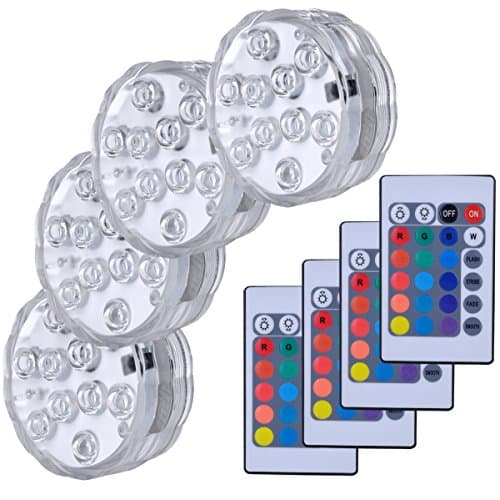 Image of Hitopin 4 Pieces Submersible LED Lights, Waterproof Underwater Submersible Led Lights, with Remote Control, Waterproof Underwater Lights, Pond Lights, for Decorate Party, Wedding, Halloween, Christmas