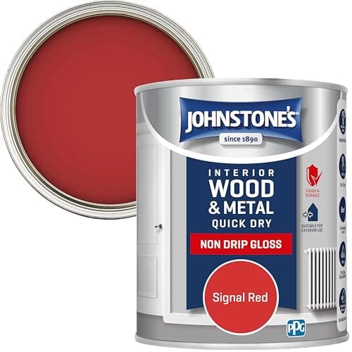 Image of Johnstone’s - Quick Dry & Non Drip Gloss Paint for Wood & Metal - Signal Red | Interior & Exterior | Low Odour, Water-Based Formula, Dry in 1-2 Hours | 10m2 Coverage per Litre | 750ml