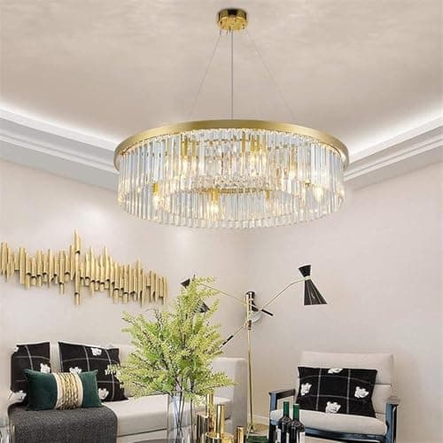 Image of MOSSODOR Modern Crystal Chandeliers-Gold Ceiling Light Fixture-K9 Clear Crystals-Luxury Round LED Ceiling Light for Living Room, Dining Room & Bedroom