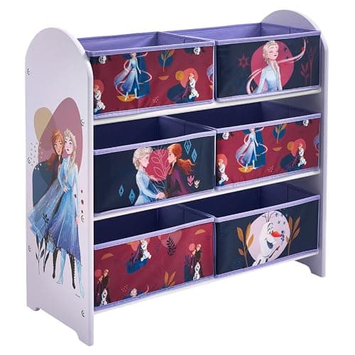 Image of Disney Frozen Toy Storage Unit: 6-Box Organizer for Bedroom - Made from Engineered Wood/Fabric/Metal - Easy Assembly and Clean Up