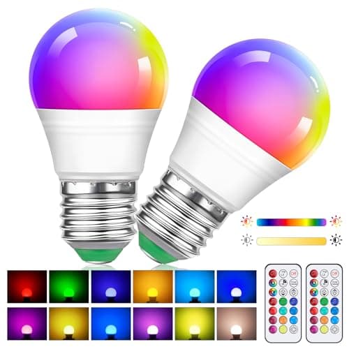 Image of Liuyife 2 Pack 5W（Replacement 40W） G45 Dimmable Multi-Color Edison LED Lamp with Remote Control E27 Screw Type Color Changing Bulb, RGB+Warm White, Suitable for Daily Lighting and Mood Lighting