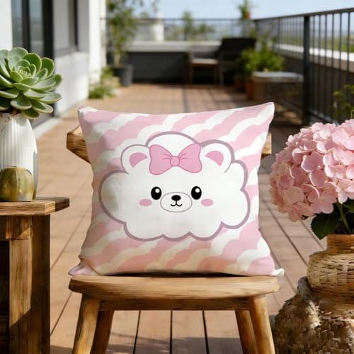 Image of Meiaiao Cushion Cover 55x55 cm, Outdoor Waterproof Velvet Decorative Throw Pillow Case for Garden Sofa Bench, Cute & Pink Double Sided Pattern Cushion Cover with Hidden Zipper (1 Piece) 2B-1244