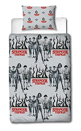 Image of Official Stranger Things Duvet Cover Dark Side Design | Grey Reversible 2 Sided Duvet Cover, Official Merchandise, Matching Pillow Case (Single)