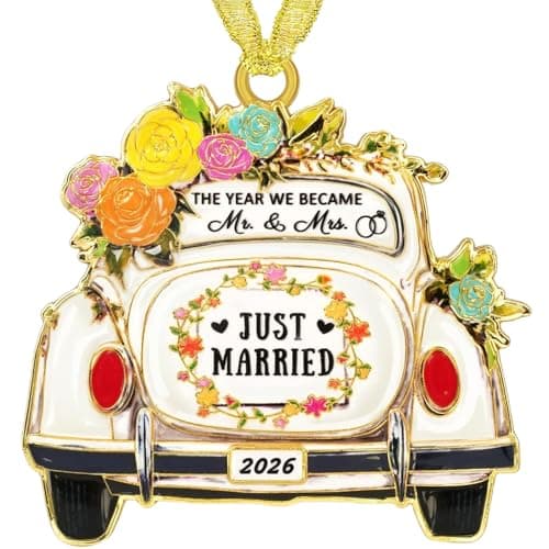 Image of Just Married Decorations Wedding Gifts for couples Hanging Ornament 2026 Wedding Gift Ideas For Newly Wed Couple Mr and Mrs Just Married Bride To Be Bridal Shower Keepsake Gifts