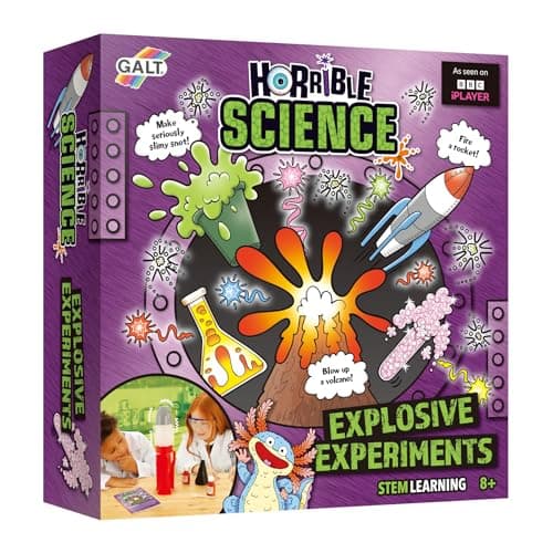 Image of Galt Explosive Experiments - Horrible Science Kit for Kids and Childrens Craft Set, 8 Fun STEM Experiments, Lab Book, Guide, Rocket, Lava Lamp, Volcano, Slime Making and More - Ages 8 Years +