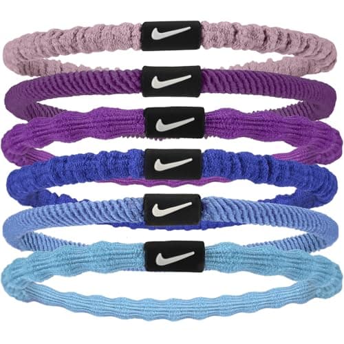 Image of Nike Flex Hair Tie Pack of 6 Hair Bands Running Fitness Training Sport Hairband Set, Elemental Pink/Bold Berry/White, One Size