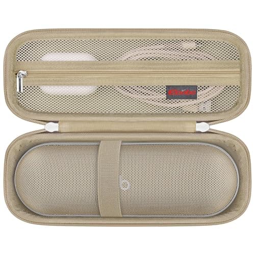 Image of Elonbo Carrying Case for Beats Pill Wireless Bluetooth Speaker, Beats Pill Portable Speaker Travel Bag Storage Holder, Mesh Pocket Fits Charger, Champagne Gold