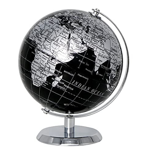 Image of Exerz 14cm World Globe - Mini Globe Educational/Geographic/Modern Desktop Decoration - Stainless Steel Arc and Base - for School, Home, and Office (Black)