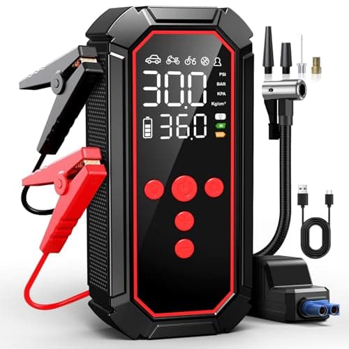 Image of Fshyos Jump Starter Power Pack With Air Compressor,150 PSI Tyre Inflator for 12V car Battery Booster Jump Starter(all Gas/10L Diesel) and Motorcycles, Jump Pack With Power Bank LED Light & Jump Leads