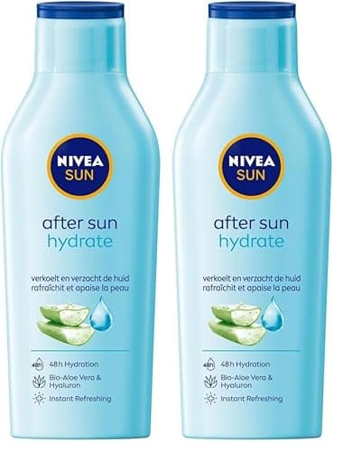 Image of NIVEA SUN After Sun Moisturising Soothing Lotion (400 ml), Cooling Moisturiser with Aloe Vera, Naturally Soothing After Sun Care with 24-Hour Effectiveness (Pack of 2)