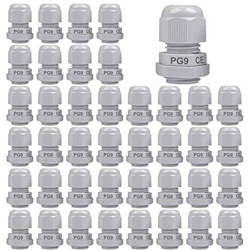 Image of Gebildet Cable Gland, PG9 Plastic IP68 Waterproof Adjustable 4.0-8mm Cable Gland Joint with Gaskets, M16*1.5 Wire Connector, Wire Protector (Pack of 40, White)