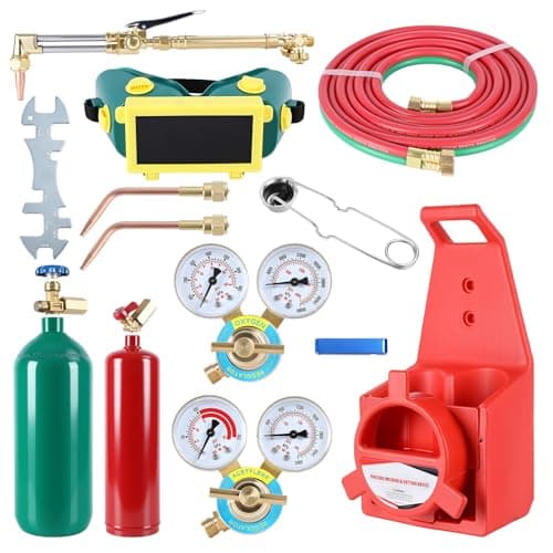 Image of Oxygen Acetylene Torch Kit with Gas Tank, Portable Oxyacetylene Welding Cutting Torch Set, Professional Brazing Kit with Twin Hose and Dual Gauges for DIY Metalwork and Automotive Repair Projects