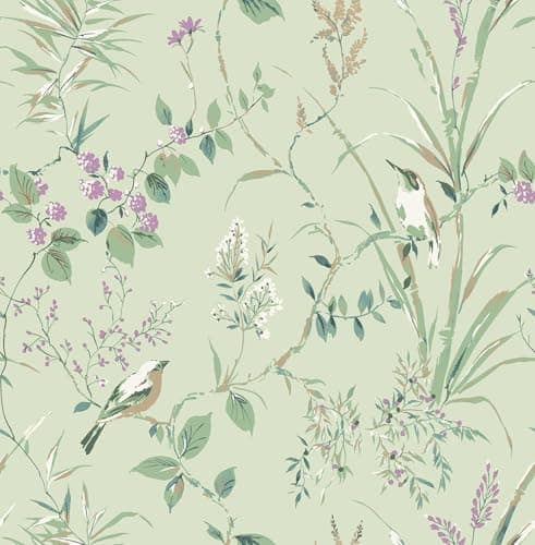 Image of CROWN Mariko Mint/Plum Paper Wallpaper