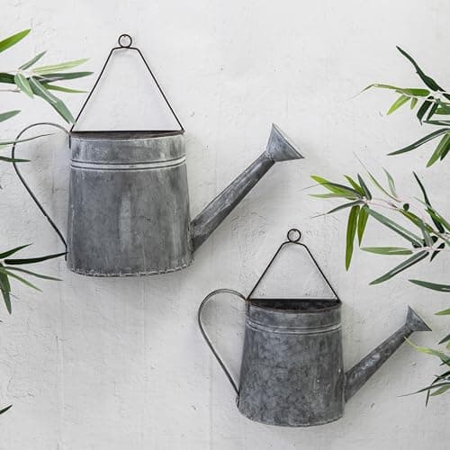 Image of Metal Watering Can Planter Patio Garden Wall Fence Flower Pot - Available in two Sizes (Set of Two Sizes)