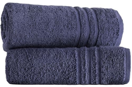 Image of Pack of 2 Large Jumbo Bath Sheets 500 GSM 100% Egyptian Cotton Big Bath Towels Super Absorbent Soft Hotel Quality XL Bathroom Towel Set (Navy Blue)