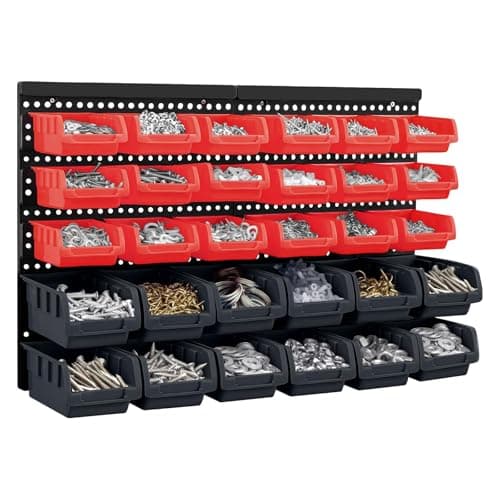 Image of CROWNSHOP 32 PCS Wall Mount Storage Organiser Bin Panel Rack DIY Tool Bits Boxes 64 * 41cm Wall Mounted Pegboard Hook, Storage Bins and Panel Set Tool, Parts and Craft Organizer(Orange+Gray)