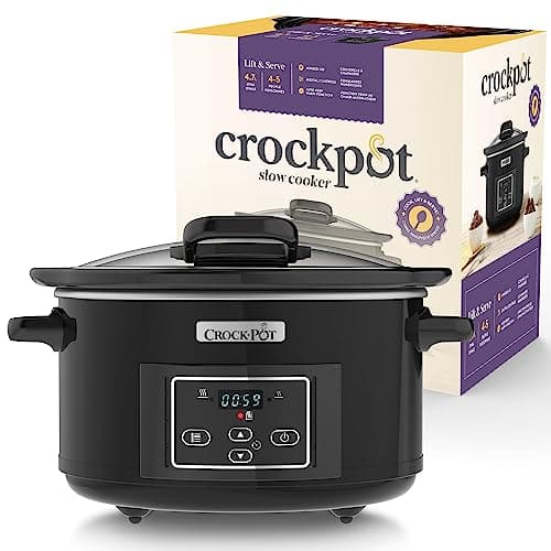 Image of Crockpot Lift and Serve Digital Slow Cooker with Hinged Lid and Programmable Countdown Timer | 4.7 L (up to 5 People) | Energy Efficient | Black [CSC052]