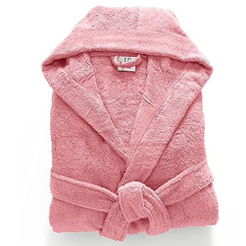 Image of Jasmin Elinor Mens Ladies Unisex Egyptian Cotton Terry Towelling Hooded Bathrobe Dressing Gown (XX-Large, Pink)