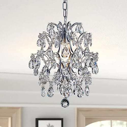 Image of BESTIER Silver Modern Pendant Chandelier Crystal Raindrop Lighting Ceiling Light Fixture Lamp for Dining Room Bathroom Bedroom Livingroom 1 E27 Bulbs Required D32cm x H40cm