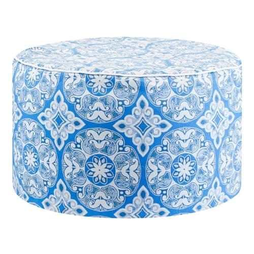 Image of Gardenwize Inflatable Outdoor Ottoman Chair – Jacquard Blue, No Pump Needed, Portable Garden, Camping & Kids Seat, Lightweight Garden Cushion, Quick Inflate, Durable Outdoor Use