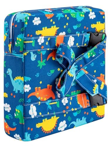 Image of Holdfiturn Toddler Booster Seat with Straps Baby Kid Infant Demountable Adjustable Washable Portable Dining Chair Pad Chair Increasing Cushion Blue Dinosaur