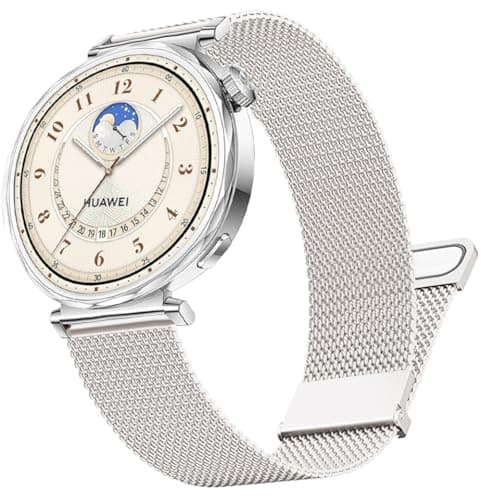 Image of DEALELE Strap Compatible with Huawei Watch GT6 / GT5 / GT4 41mm / GT5 Pro 42mm / Garmin Venu 3S / Fossil Women's Gen 6, 18mm Stainless steel Metal Milanese Magnetic Mesh Bands for Women, Starlight
