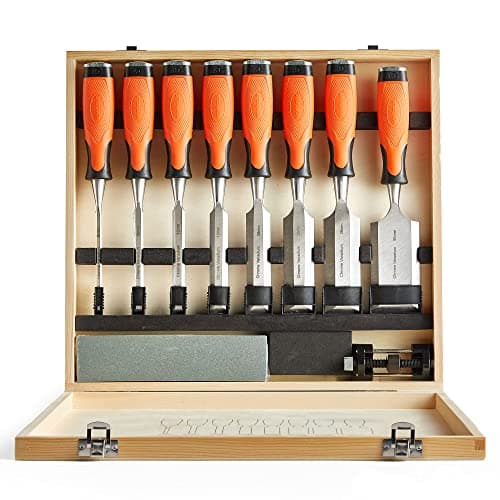 Image of VonHaus Chisel Set - 10pcs Woodworking Tools Set - Wood Carving Tools, Wood Chisel Sets with Sharpening Stone, Honing Guide and Storage Case