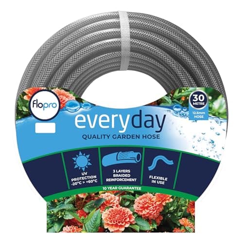Image of Flopro - EVERYDAY garden hose pipe ø 12,5mm (1/2") 30m: 3 layer braided reinforced hose. Flexible in use, general purpose & durable hose pipe. UV resistant & weather proof - 10 year guarantee